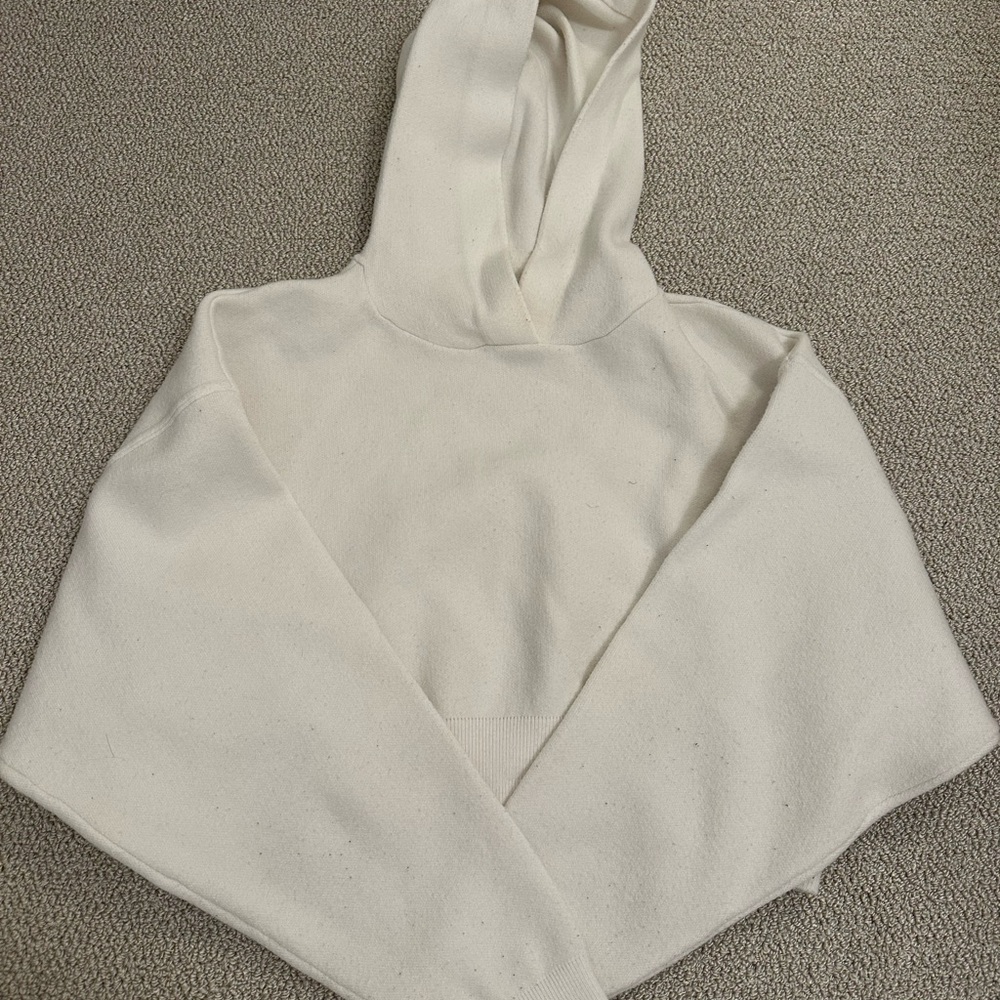 Zara Cream Textured Cropped Hoodie